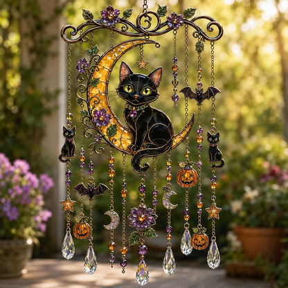 🎃 Halloween Stained Glass Wind Chime | Spooky Season Suncatcher Hanging Decor🔔