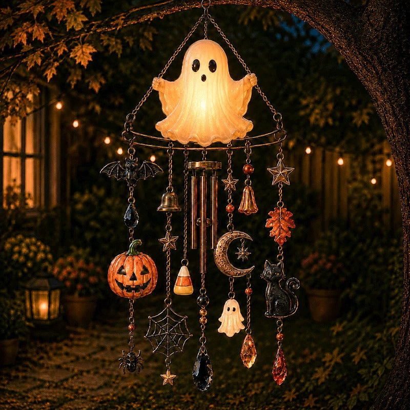 🎃 Halloween Stained Glass Wind Chime | Spooky Season Suncatcher Hanging Decor🔔
