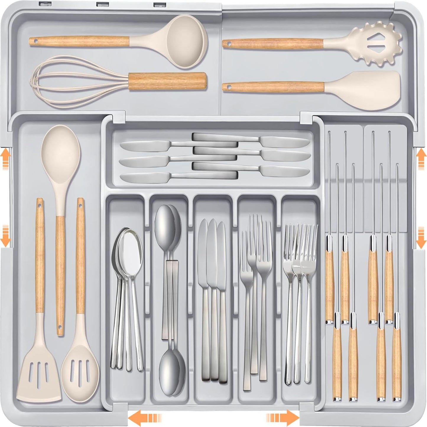 Expandable Kitchen Cutlery Organizer with Dividers – Adjustable Tray for Sorting Knives, Forks, and Spoons