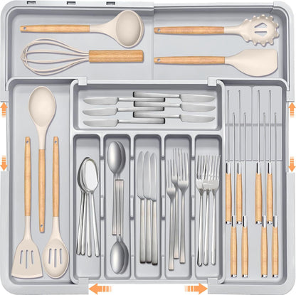Expandable Kitchen Cutlery Organizer with Dividers – Adjustable Tray for Sorting Knives, Forks, and Spoons
