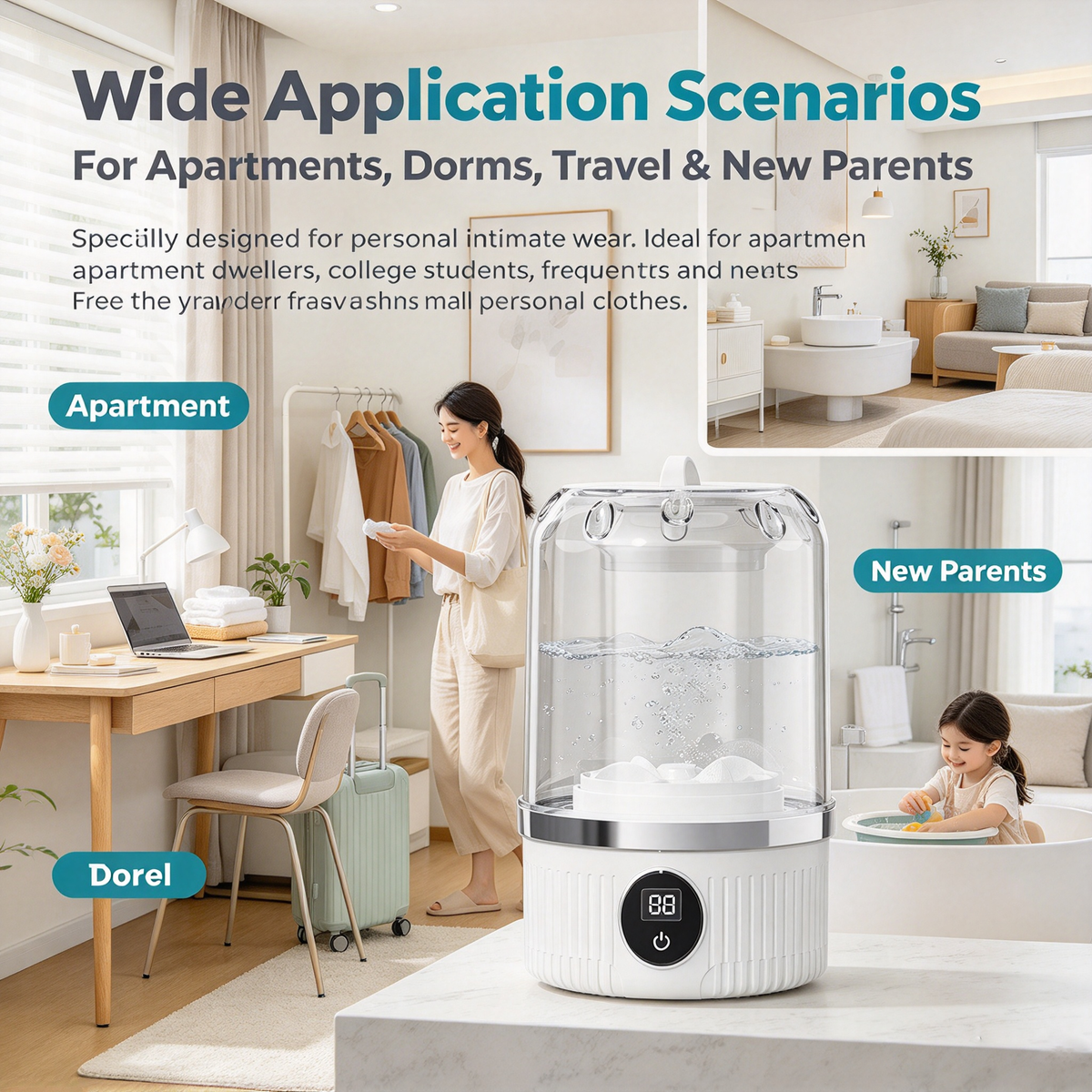 ✈️ Travel Mini Laundry Washer Cup, USB‑C Rechargeable for Dorm & Apartment🧺