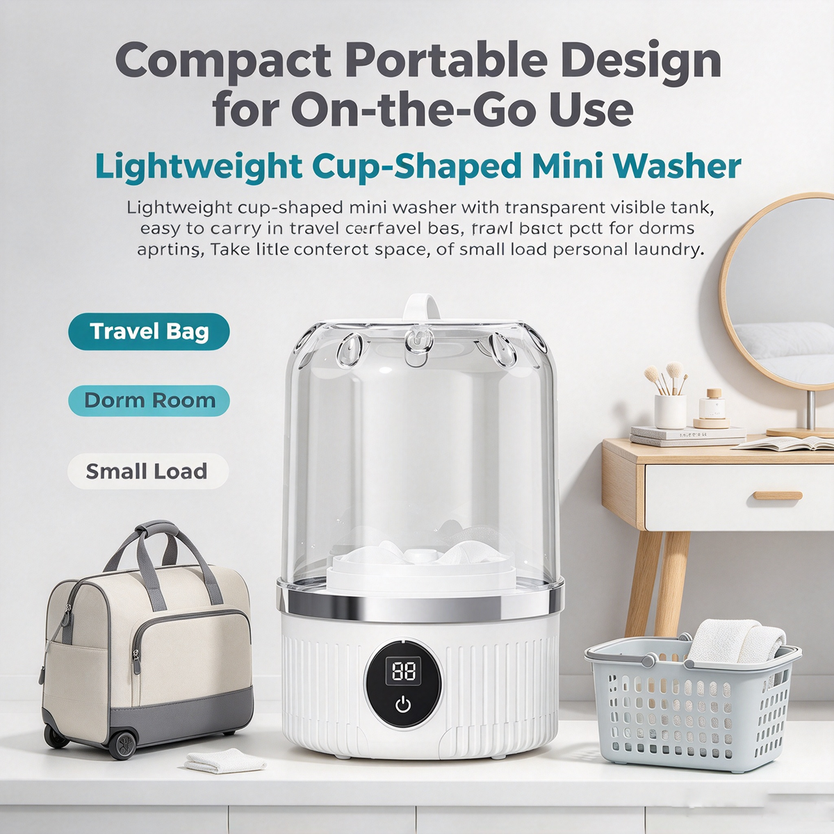 ✈️ Travel Mini Laundry Washer Cup, USB‑C Rechargeable for Dorm & Apartment🧺