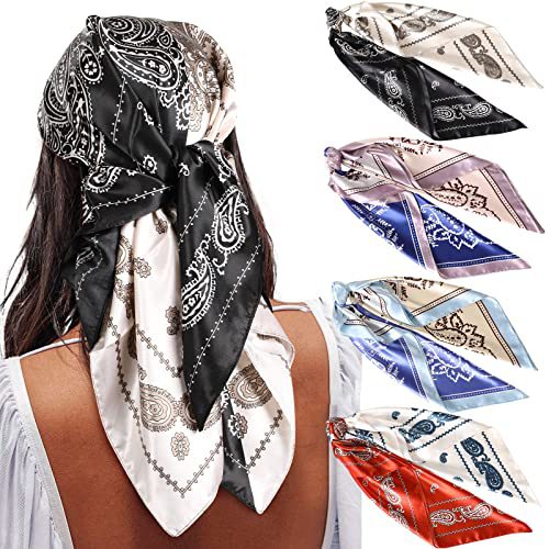 ✨ 4-Piece Premium Satin Square Head Scarf Set (35' x 35') 🧣