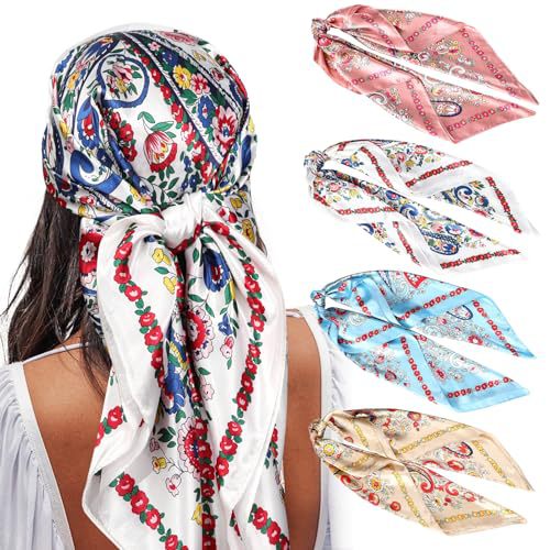 ✨ 4-Piece Premium Satin Square Head Scarf Set (35' x 35') 🧣
