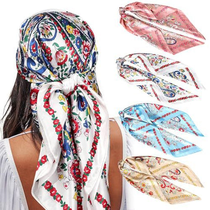 ✨ 4-Piece Premium Satin Square Head Scarf Set (35' x 35') 🧣
