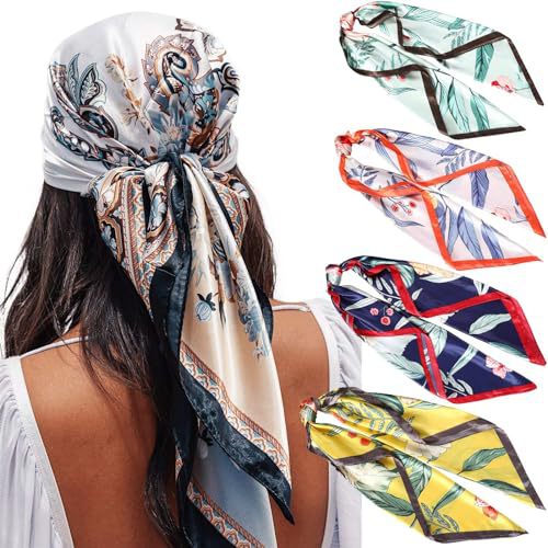 ✨ 4-Piece Premium Satin Square Head Scarf Set (35' x 35') 🧣