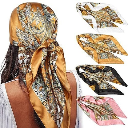 ✨ 4-Piece Premium Satin Square Head Scarf Set (35' x 35') 🧣