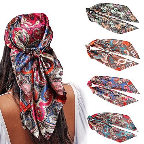 ✨ 4-Piece Premium Satin Square Head Scarf Set (35' x 35') 🧣