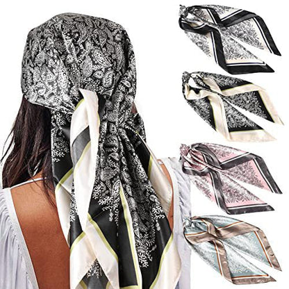 ✨ 4-Piece Premium Satin Square Head Scarf Set (35' x 35') 🧣