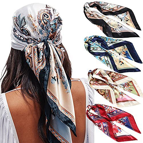 ✨ 4-Piece Premium Satin Square Head Scarf Set (35' x 35') 🧣