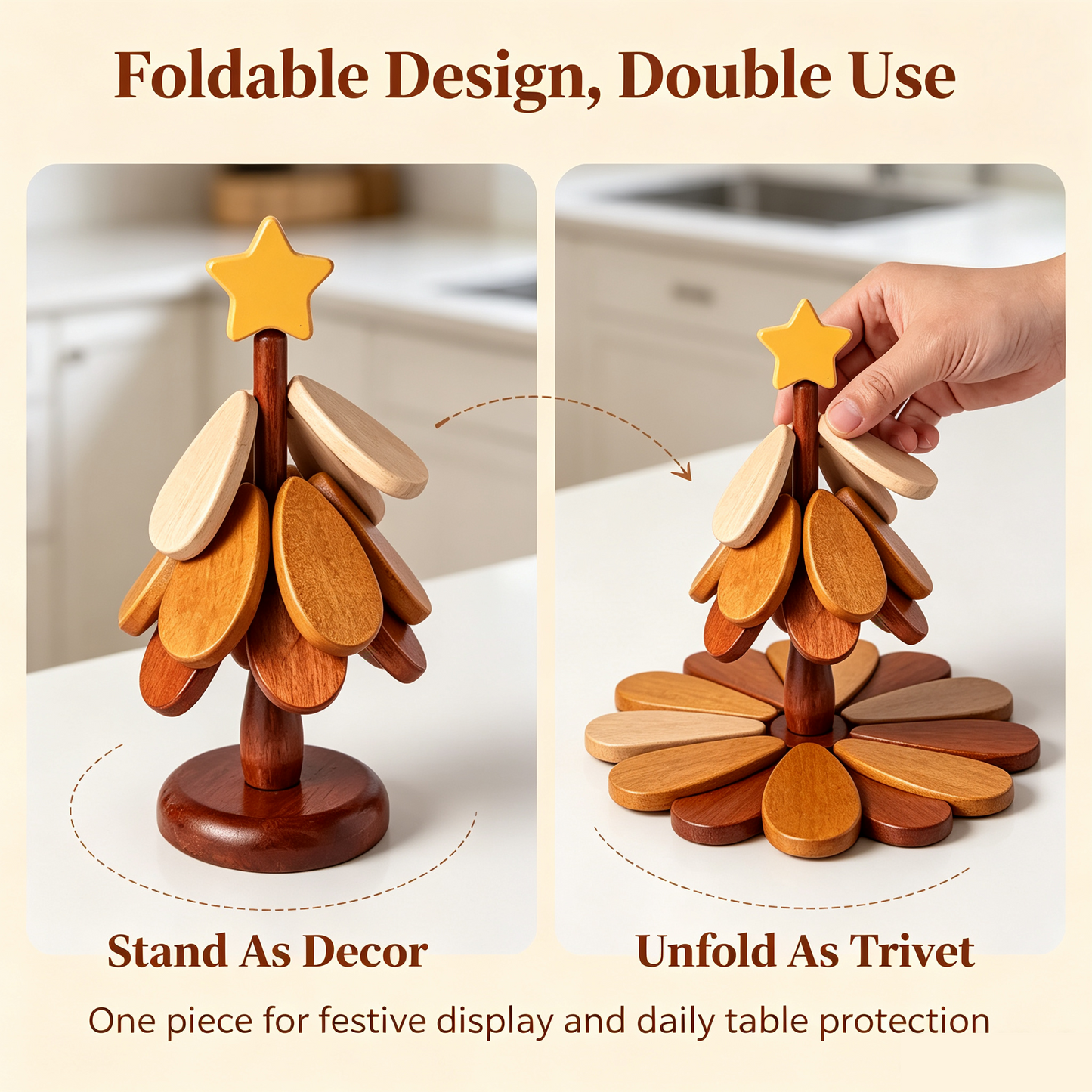 🎄 2-in-1 Wooden Christmas Tree Trivet | Festive Table Centerpiece