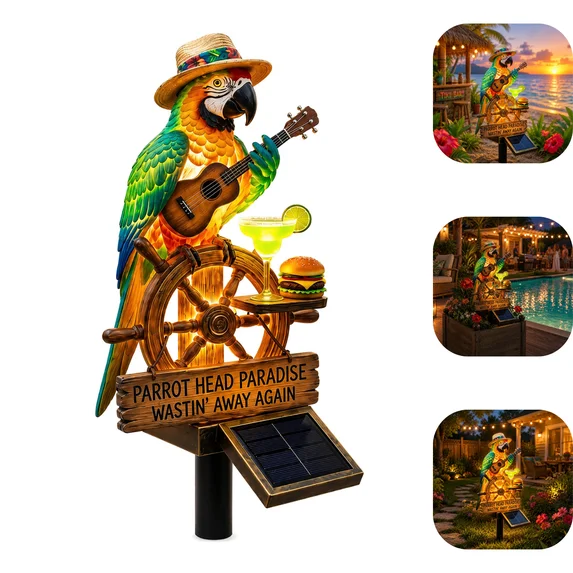 Solar Parrot Garden Light, Tropical LED Outdoor Décor for Patio & Garden