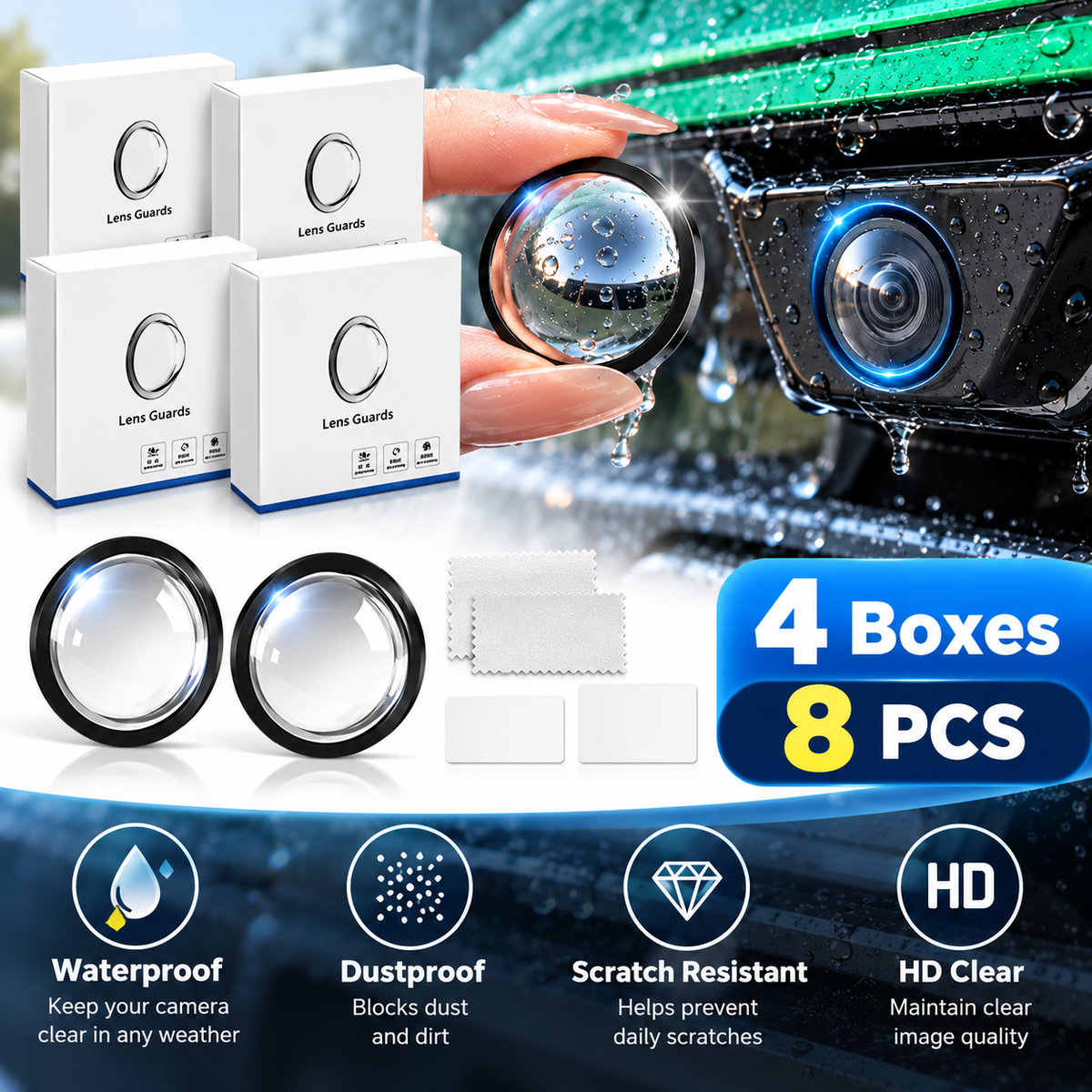 🚘Anti-Rain & Scratch Car Camera Film (4-Pack) 💧