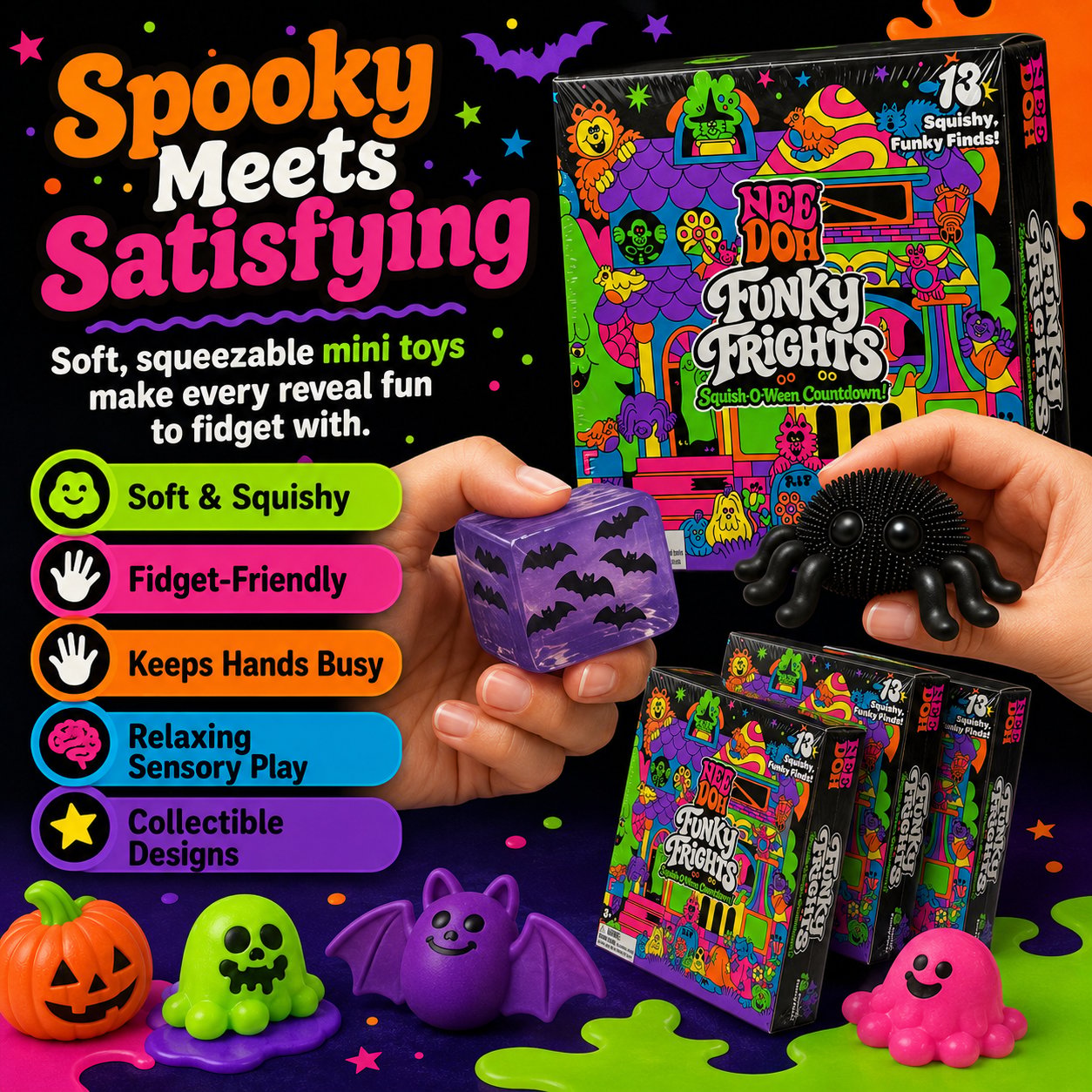🔥LAST DAY 50% OFF - 🎃NeeDoh Funky Frights Squish-O-Ween Countdown | 13 Days Halloween Surprise Squishy Toy Calendar
