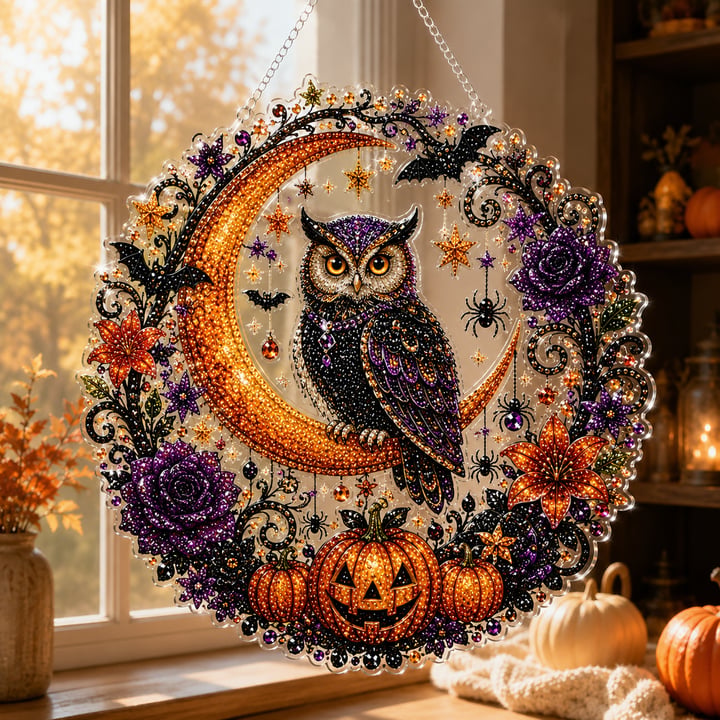 🔥Last Day 50% OFF-🎃Halloween Moon Ghost Diamond Art Hanging Ornament Kit