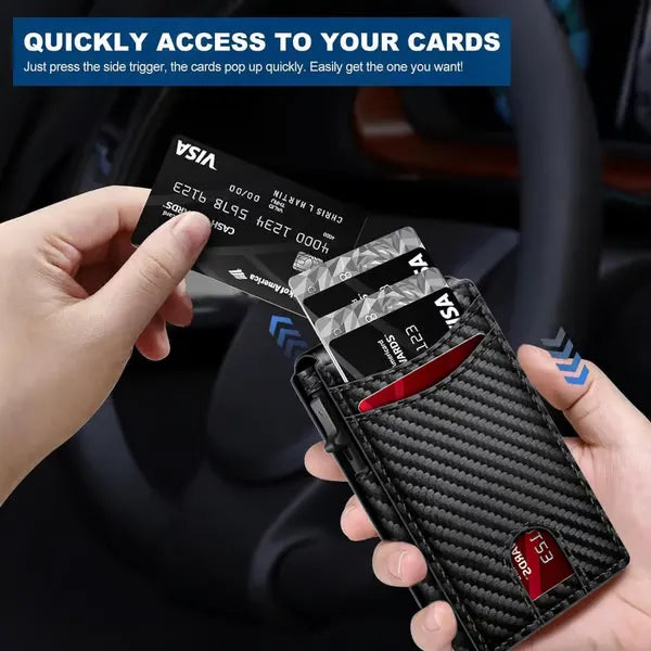 🔐 RFID Blocking Minimalist Pop-Up Wallet | One-Second Card Eject Design & Ultra Slim Pocket Wallet