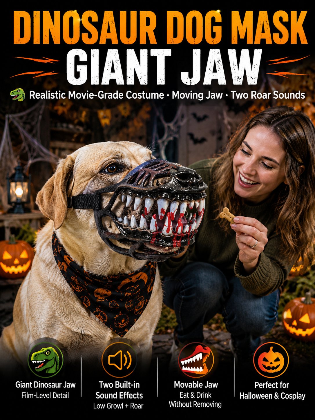 🐶Halloween Dinosaur Blood Mouth Dog Mask, Funny Scary Creative Pet Muzzle, Movie Style Animal Decorative Mask