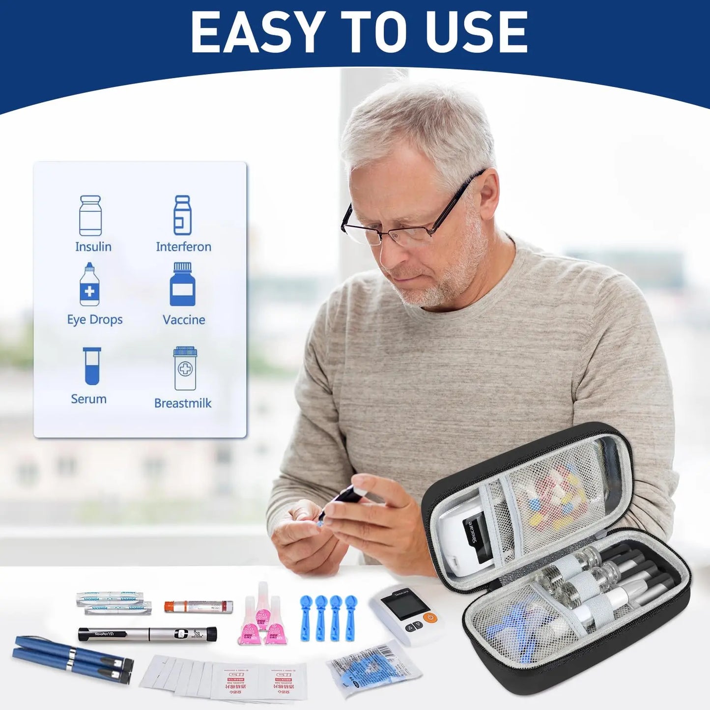 Insulin Cooler Travel Case with Temperature Display & 2 Ice Packs