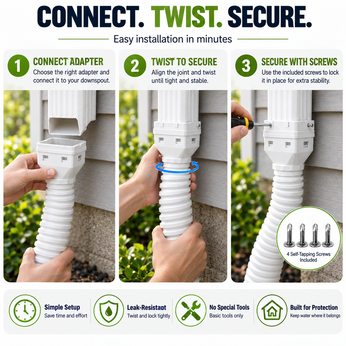 🏡 Flexible Rain Gutter Downspout Extension Kit  – Adjustable 22'-63' Drain Pipe with Leaf Filter for Foundation Protection