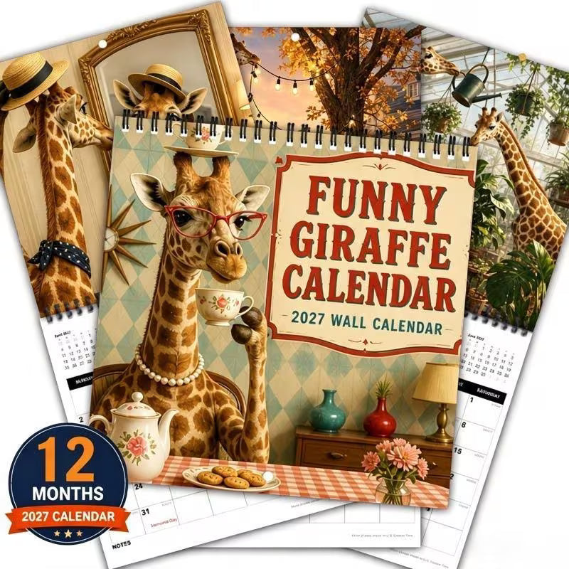 2027 Fun Retro Giraffe Wall Calendar & Monthly Planner | Cute Wall Art For Home & Office