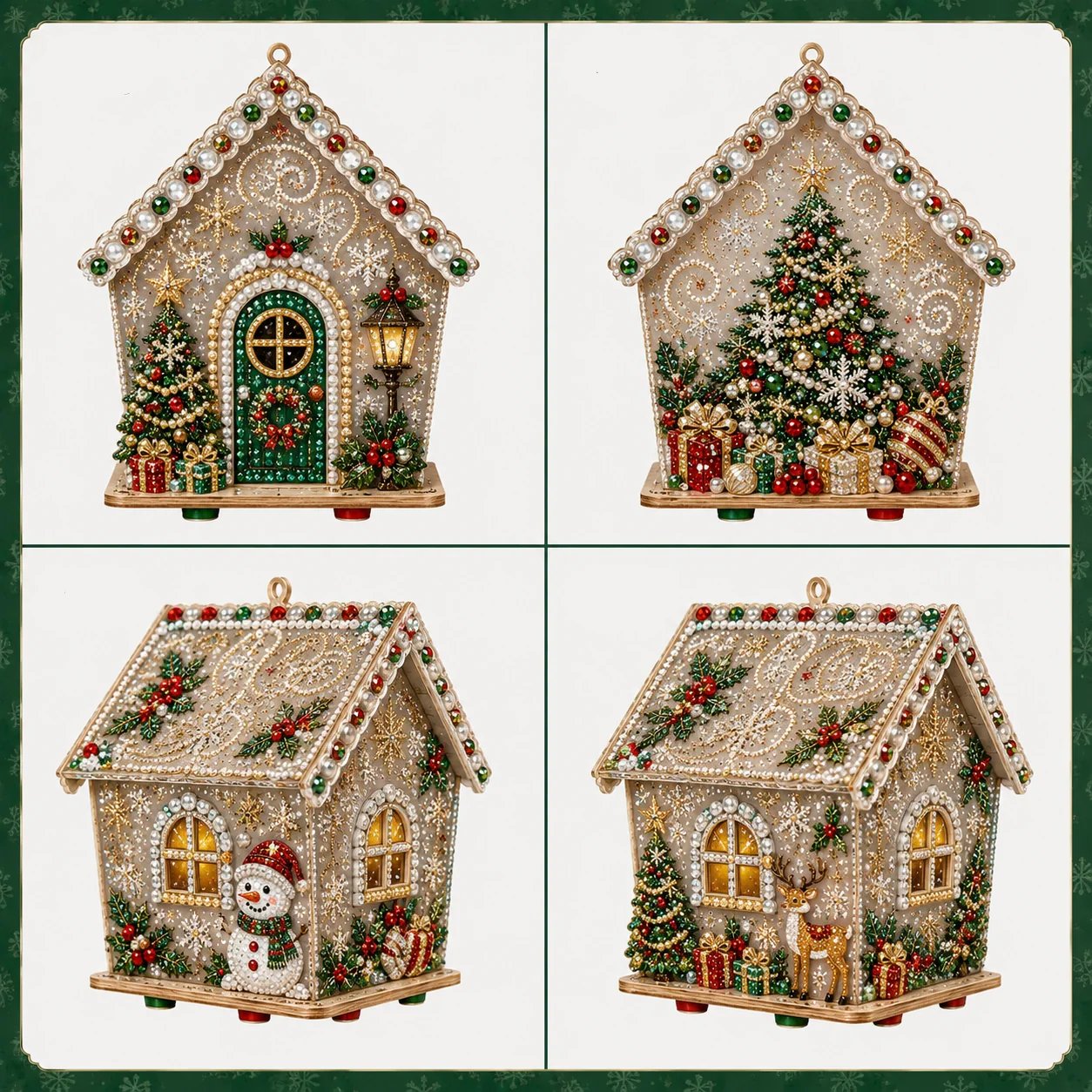 🎄Christmas Pearl Cottage Art Kit | Pre-Cut Wooden Panels, Sparkling Rhinestones, Pearl Beads & Complete Tools for a 3D Holiday House ✨
