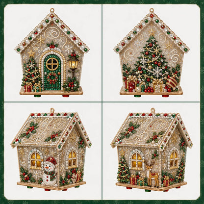 🎄Christmas Pearl Cottage Art Kit | Pre-Cut Wooden Panels, Sparkling Rhinestones, Pearl Beads & Complete Tools for a 3D Holiday House ✨