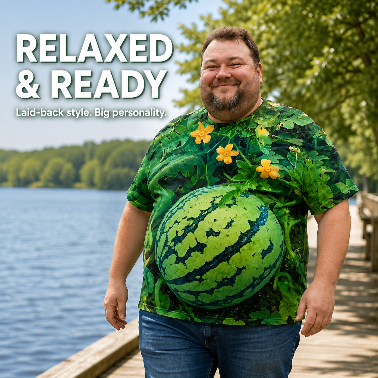🍉 Funny 3D Watermelon Belly T-Shirt – Summer Novelty Graphic Tee