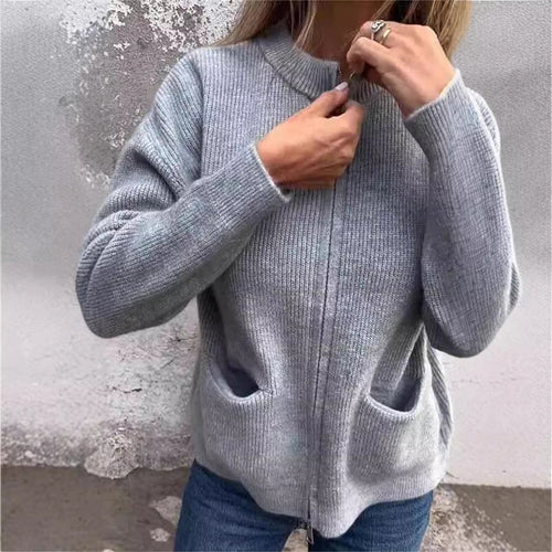 🔥 Round Neck Zipper Knitted Jacket