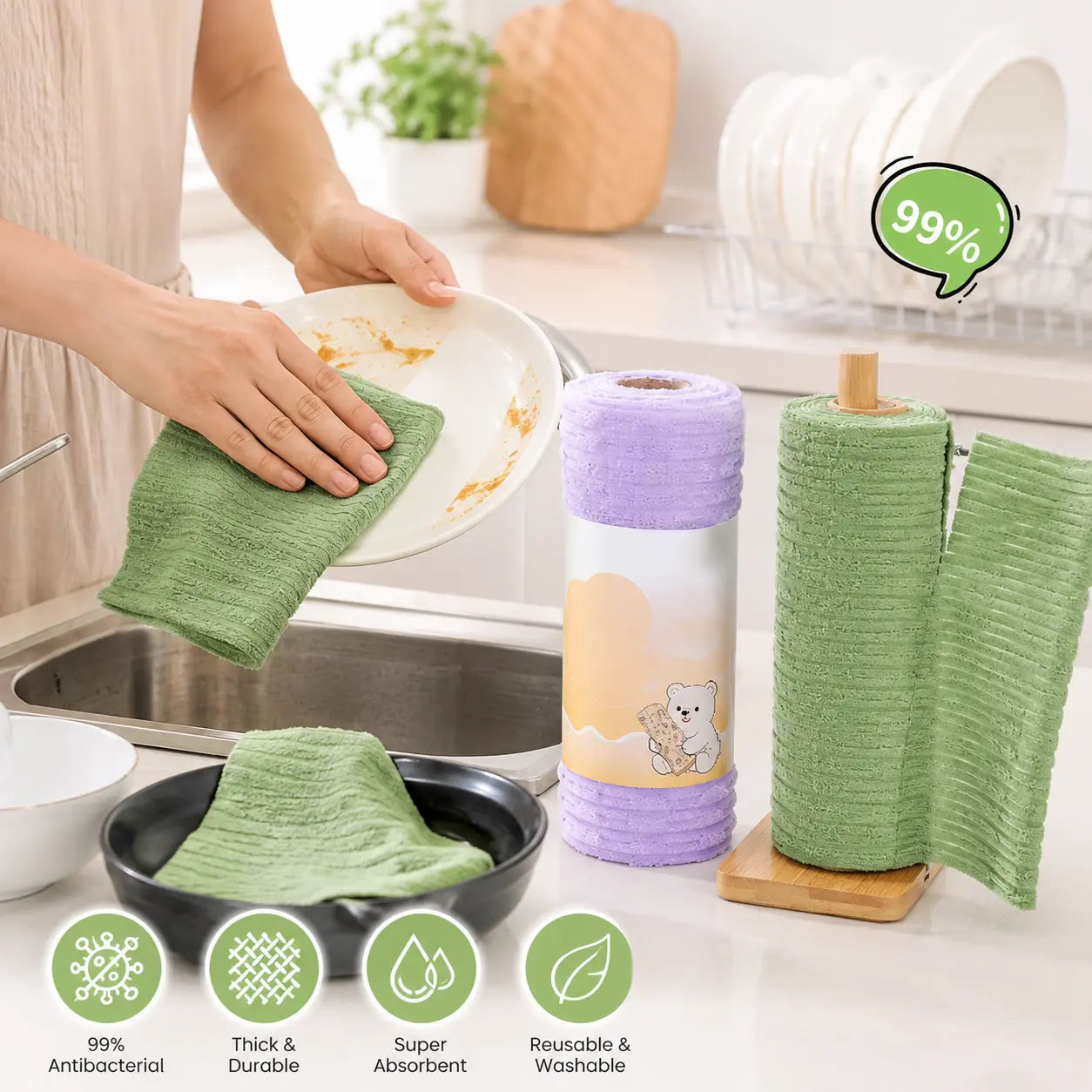 Tearable Plush Cleaning Cloth Roll for Kitchen & Household Cleaning ✅