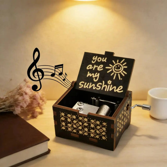 Hand-Crank Wooden Music Box: Plays “You Are My Sunshine”