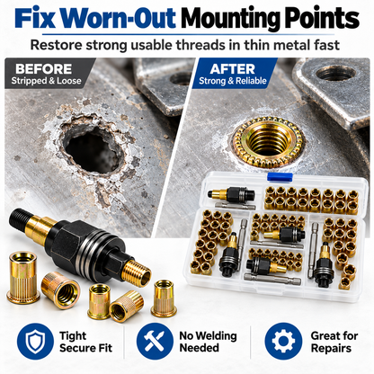🔩50-Piece Rivet Nut Installation Kit – Threaded Insert Tool Set for Metal Repair