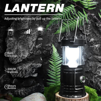Collapsible Solar Rechargeable LED Camping Lantern & Flashlight