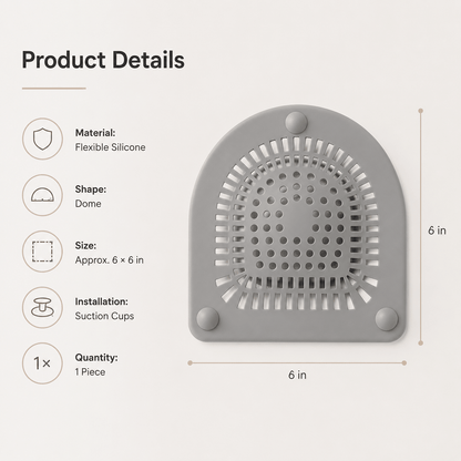 Silicone Shower Drain Hair Catcher 6" Flexible Dome Cover with Suction Cups for Bathtub, Shower & Pop-Up Drains