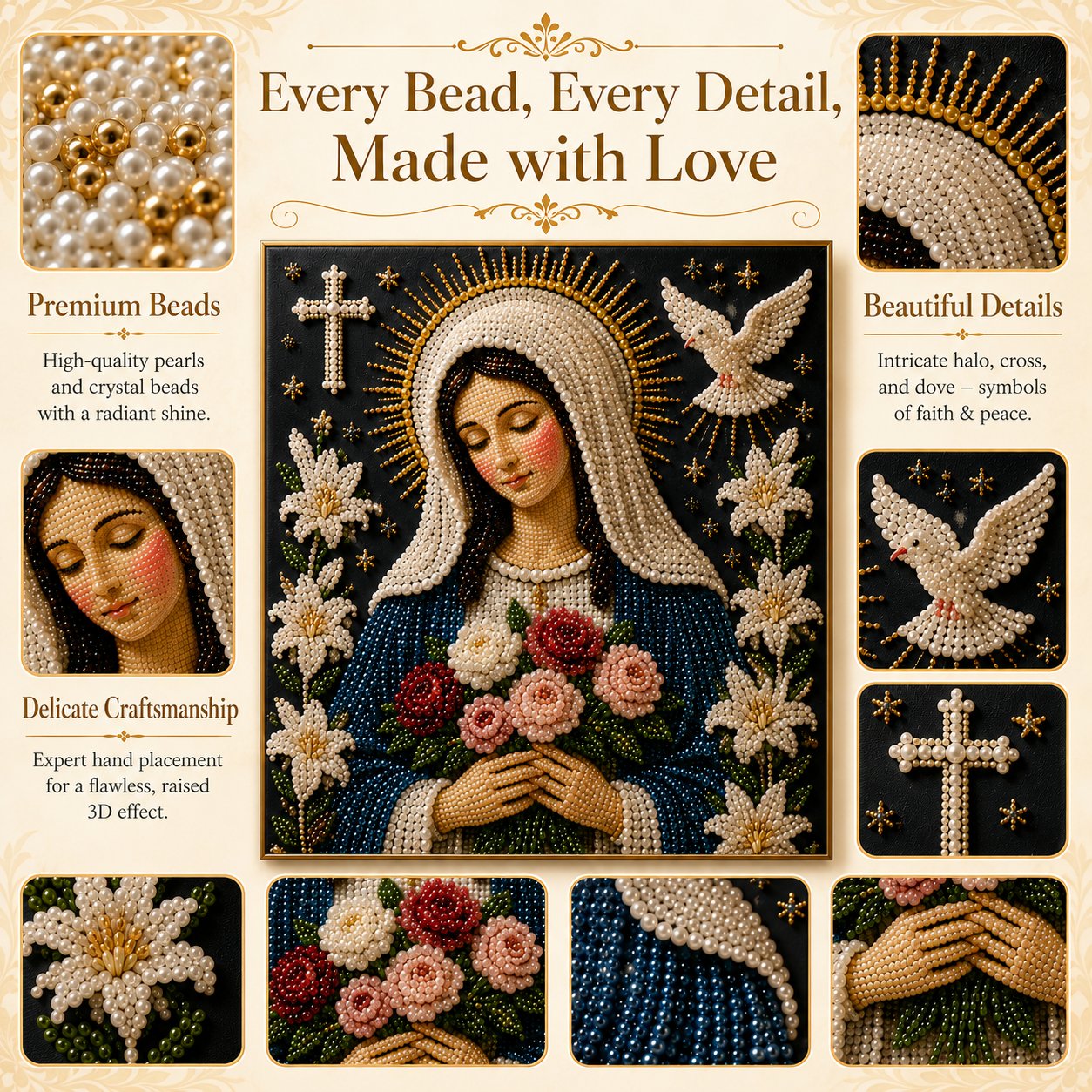 🔥HOT SALE🔥🙏 Divine Pearl Bead Virgin Mary Icon – A Peaceful DIY Faith Art Gift ✨