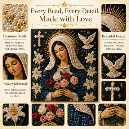 🔥HOT SALE🔥🙏 Divine Pearl Bead Virgin Mary Icon – A Peaceful DIY Faith Art Gift ✨