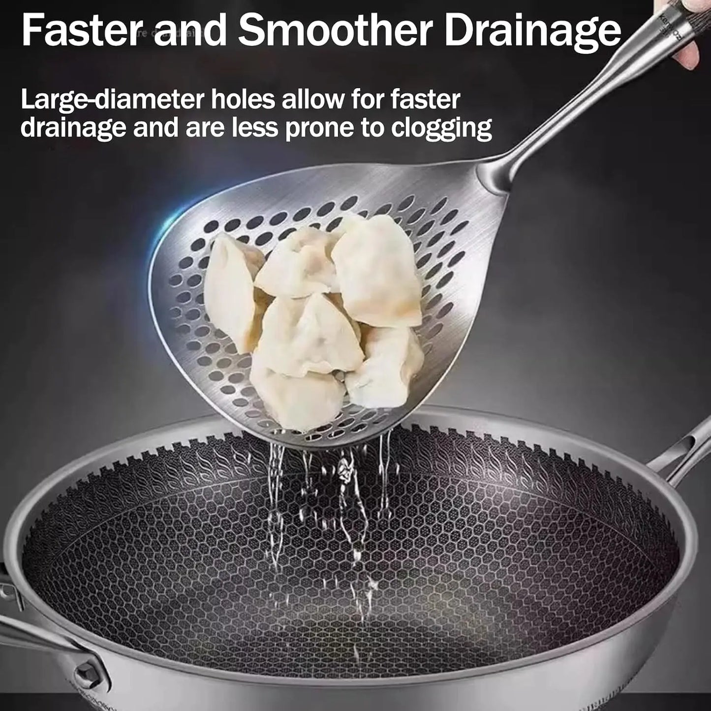 Stainless Steel Slotted Spoon with Wooden Handle – Pasta, Dumpling & Frying Skimmer