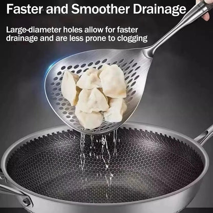 Stainless Steel Slotted Spoon with Wooden Handle – Pasta, Dumpling & Frying Skimmer