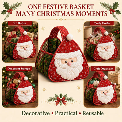 ⏳ Last Day 49% OFF – 🎄 Christmas Character Quilted Carry Basket | Padded Patchwork Fabrics, Layered Appliqué & Soft Carry Handle in DIY Kit or Ready-Made Styles 🎁✨