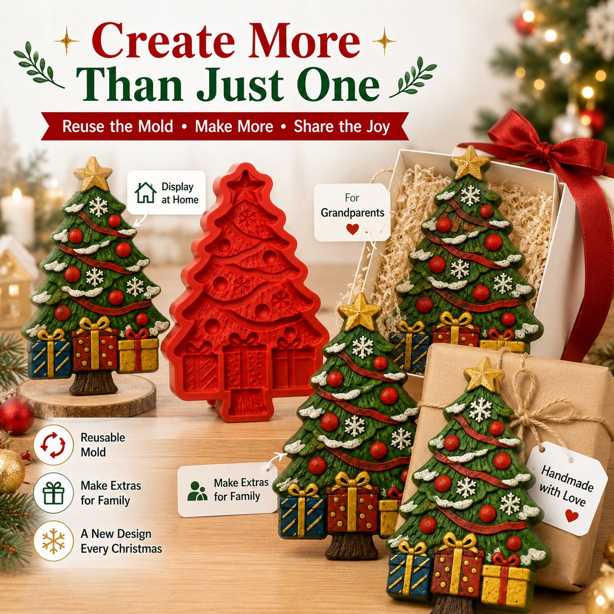 🎄 DIY Christmas Mold & Paint Craft Kit | Reusable 3D Mold with 8 Acrylic Paints, 2 Brushes & Festive Detail Guide 🎨✨