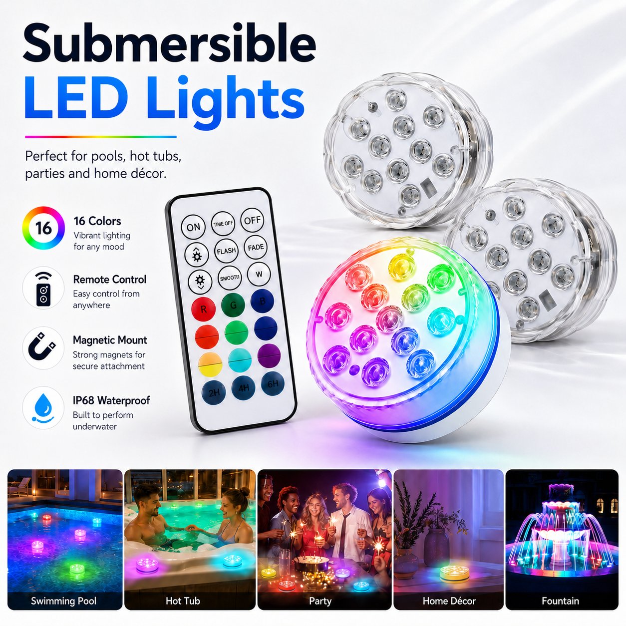 🌈 Light Up Your Pool Nights — Magnetic Waterproof LED Lights for Every Mood ✨