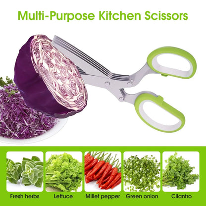 ✂️Herb Scissors 5 Blade Kitchen Shears, Multipurpose Herb Cutter with Safety Cover & Cleaning Comb for Basil Chive Parsley