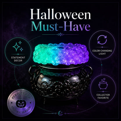 Halloween Cauldron LED Bubble Light Decor, Witch Potion Black Cauldron Lamp with Color Changing Glow, Spooky Gothic Tabletop Mood Light for Halloween Party Home Shelf Decor