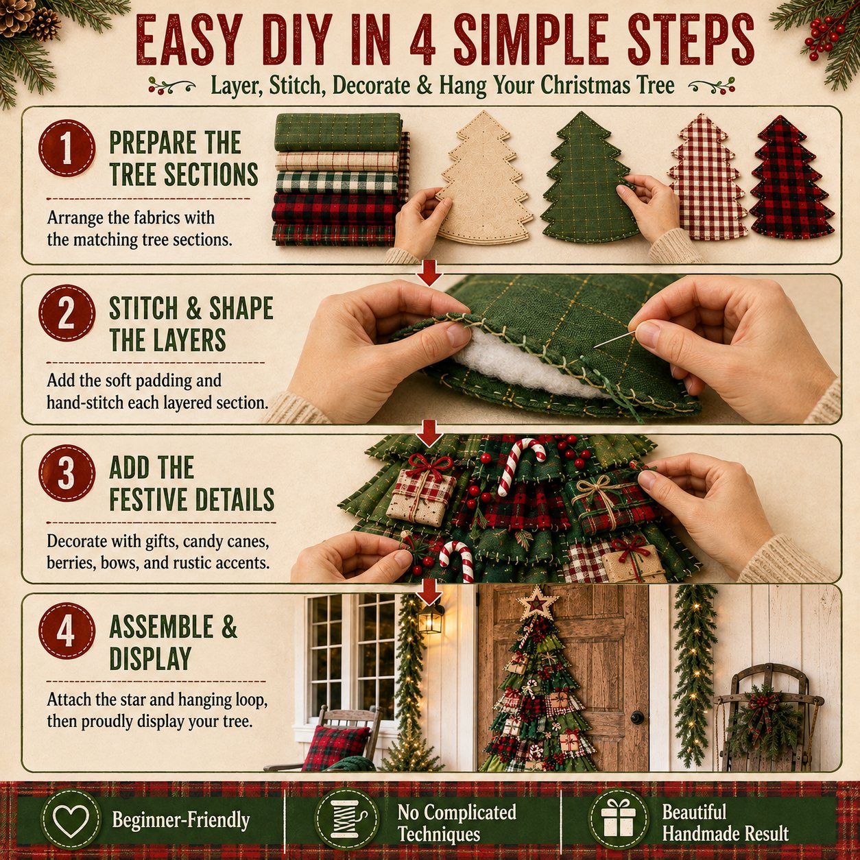 🎄Beginner-Friendly DIY Oversized Patchwork Christmas Tree Door Hanging Kit