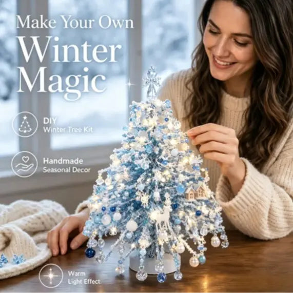 DIY Beaded Christmas Tree Kit, Crystal Craft Set with LED Lights & Angel Topper