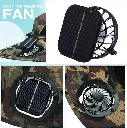 2026 New⚡Solar-Powered Outdoor Cooling Fan Hat – Wide Brim Sun Protection, Dual Fans, 3 Speeds, USB + Solar Charging, Unisex