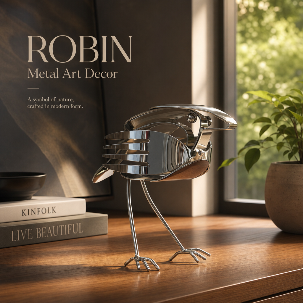 Handcrafted Scrap Metal Robin Sculpture - Unique Metal Bird Art Decor