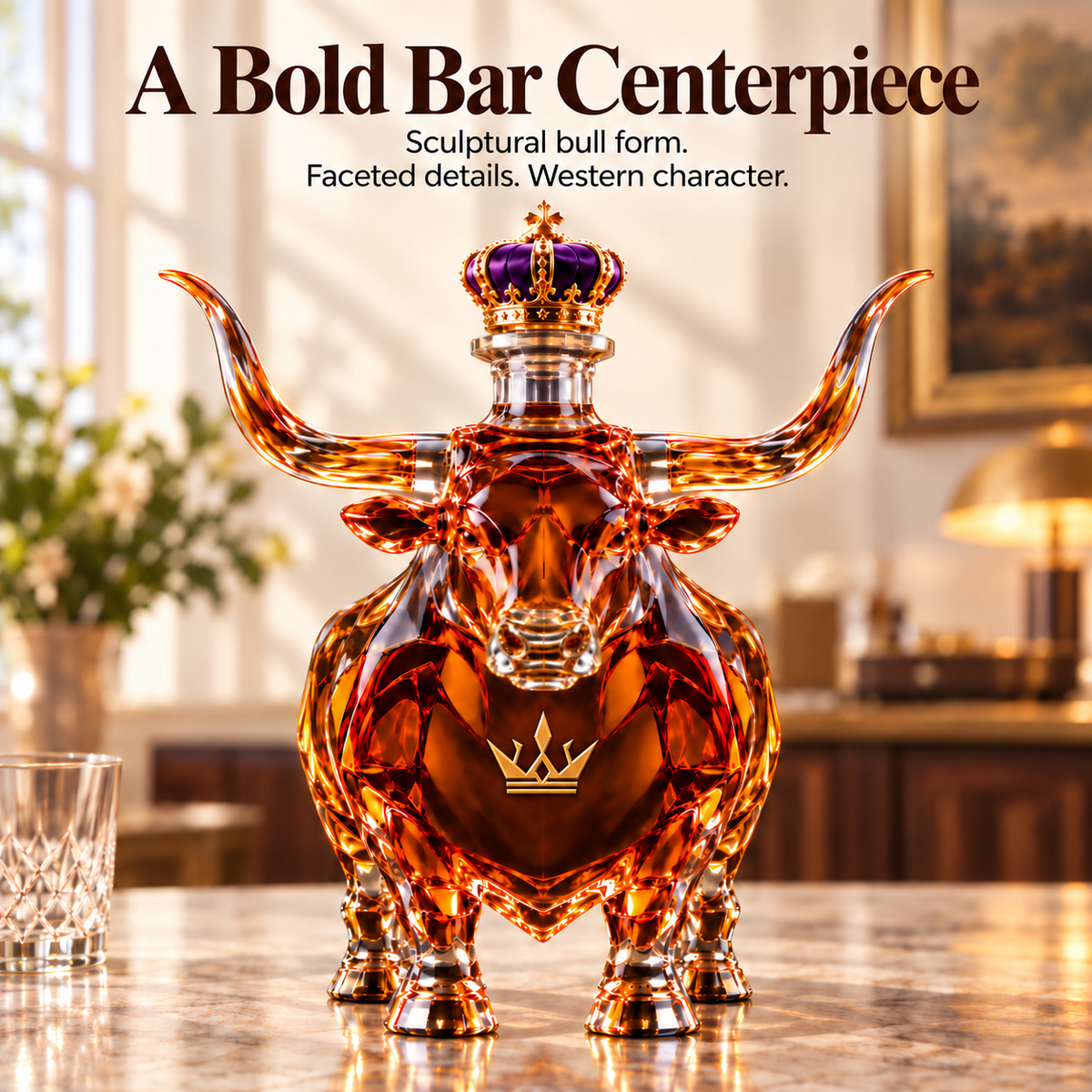 👑Western Bull Whiskey Bottle🐂Embossed display gift box