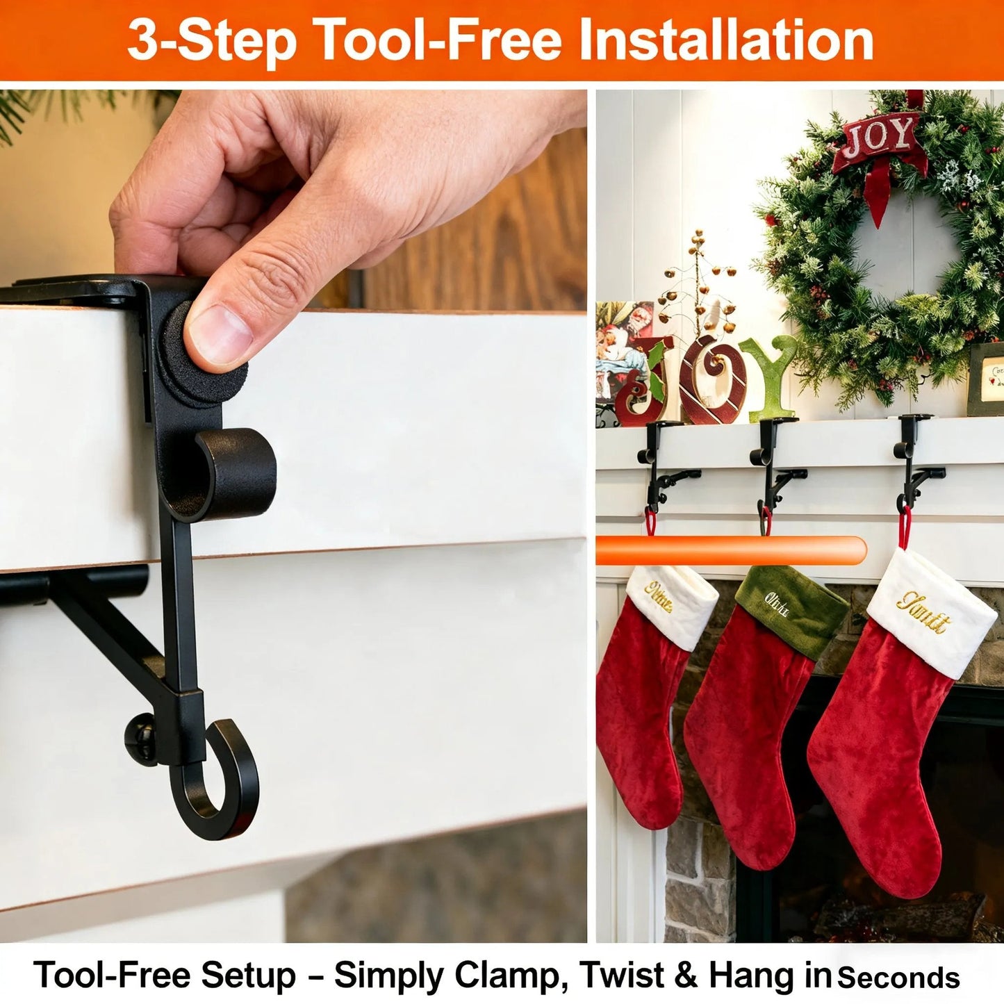 Adjustable Stocking & Garland Fireplace Mantel Hanger