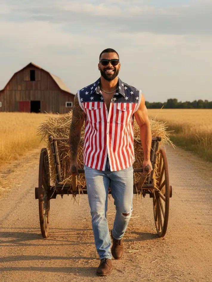 ⚡Hot Sales 49% OFF🔥Men's American Flag Denim Vest - 4th of July Patriotic Casual Sleeveless Jacket