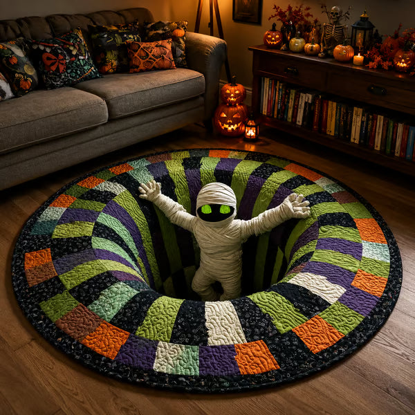 3D Skeleton Vortex Quilted Round Halloween Rug